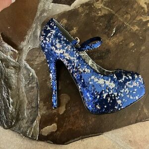 Bordello Blue and Silver Sequin Platform Heels